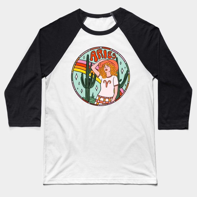 Aries Cowgirl Baseball T-Shirt by Doodle by Meg